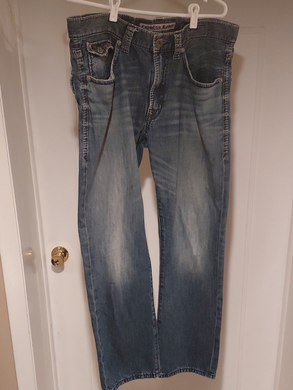 Express Men’s Blue Straight Jeans - Faded Wash